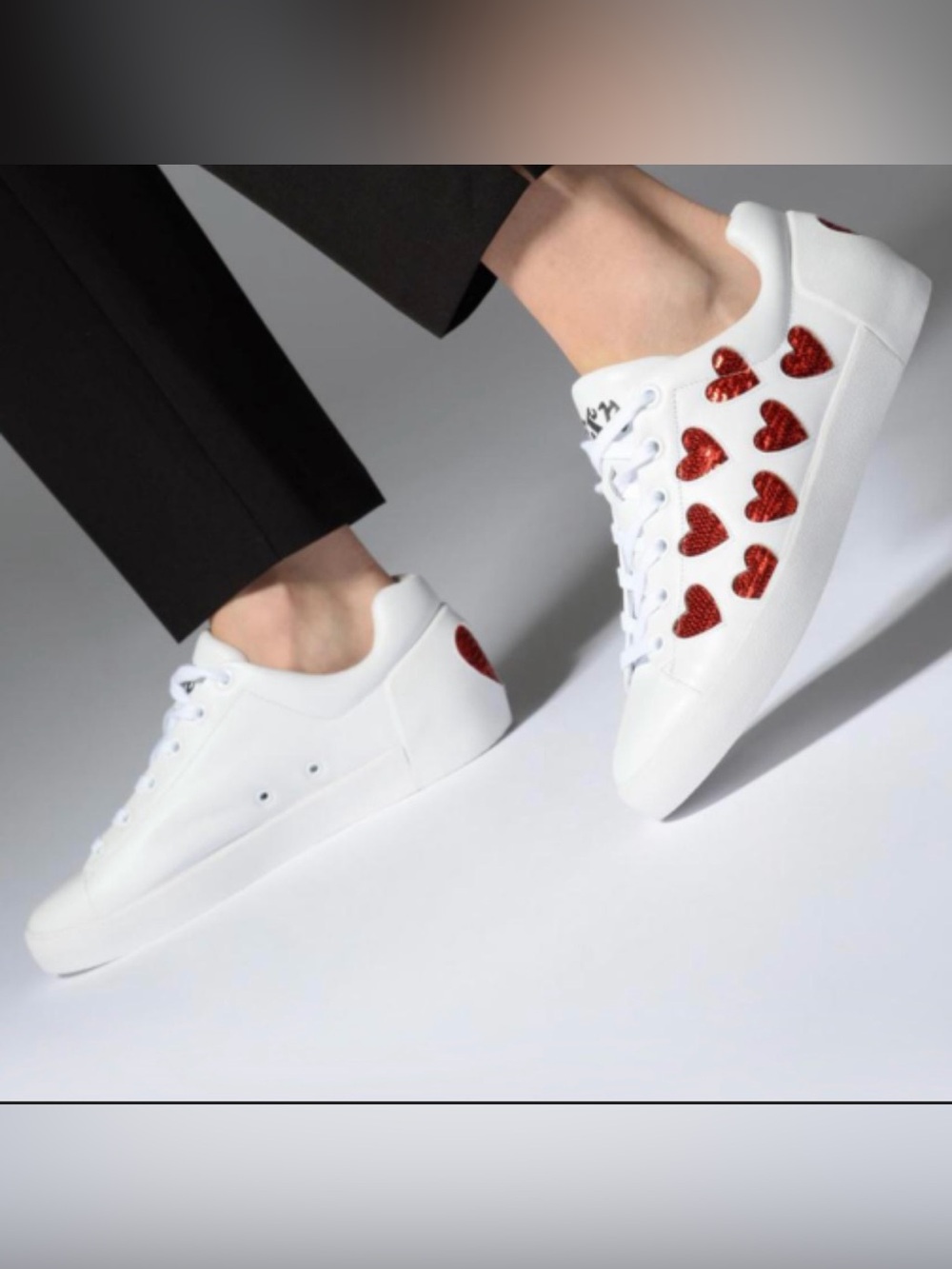 Ash Nikita Sequin Heart Sneaker, Size 8/38 - white leather, red sequins